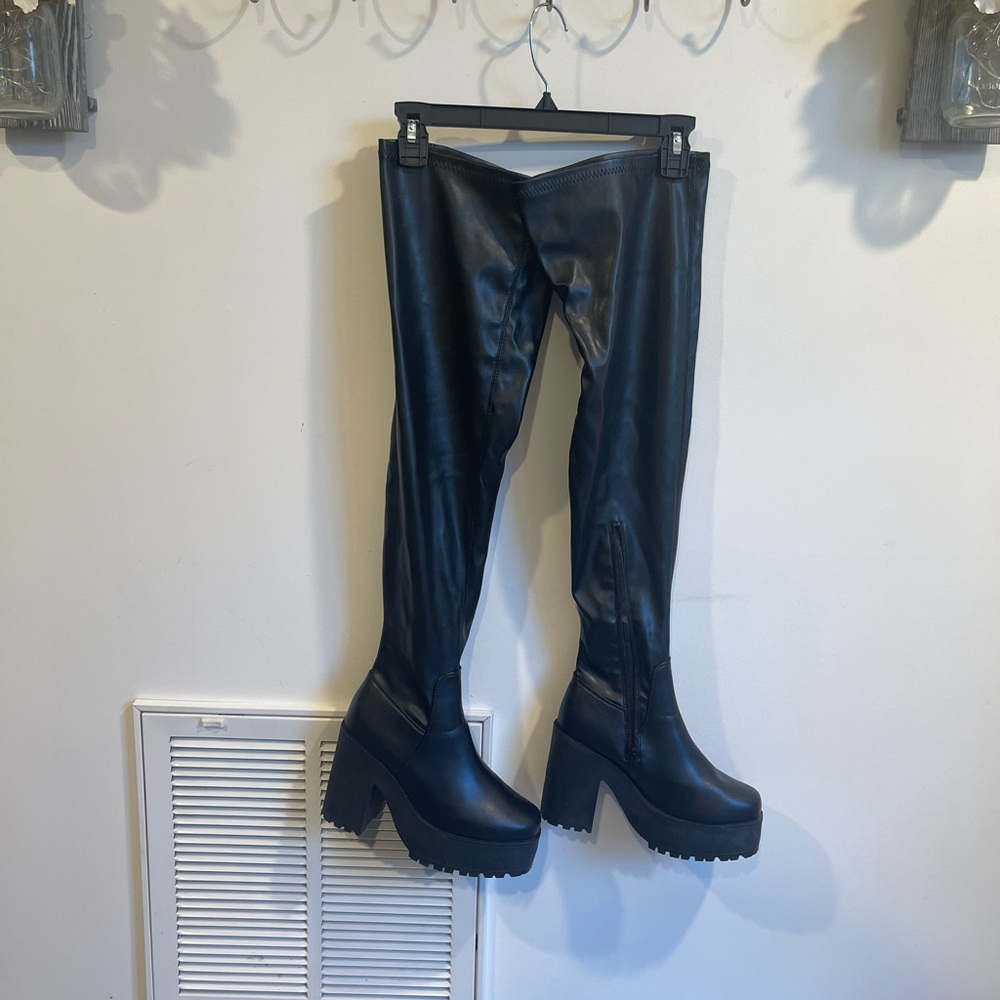 Black Platform Knee-High Boots